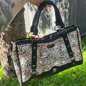 Ed Hardy Leopard Print Satchel with Black Accents